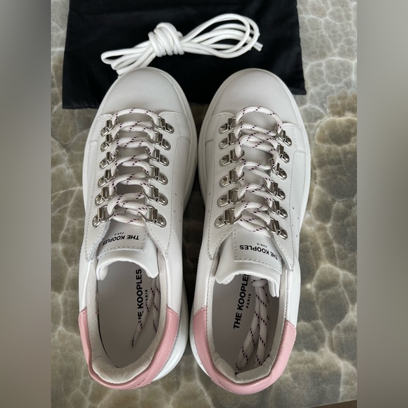 NWT The Kooples White Leather Sneakers with Pink, Size 9 (The Kooples size 40) - Picture 15 of 17